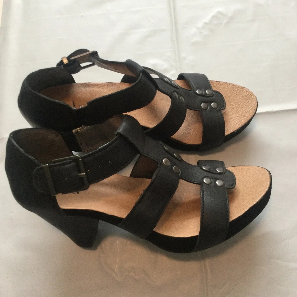 "Reba Mujer 3"" Tacones Negros Talla 7.5 Punta Abierta Verano Sandalia con Correas Hebilla al Tobillo ☼ Foto 2 de 4