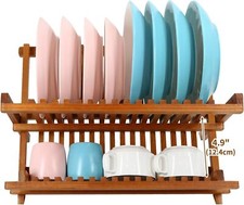 Compact Teak Dish Rack Foldable 2 Tier Dish R...