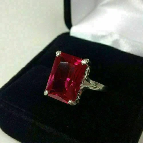 4Ct Labor Erstellt Smaragd Rot Rubin Verlobung Hochzeit Ring 14K Weiß Vergoldet - Bild 3 von 4