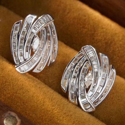Glamorous 925 Silver Stud Earring Women Cubic Zircon Wedding Jewelry A Pair