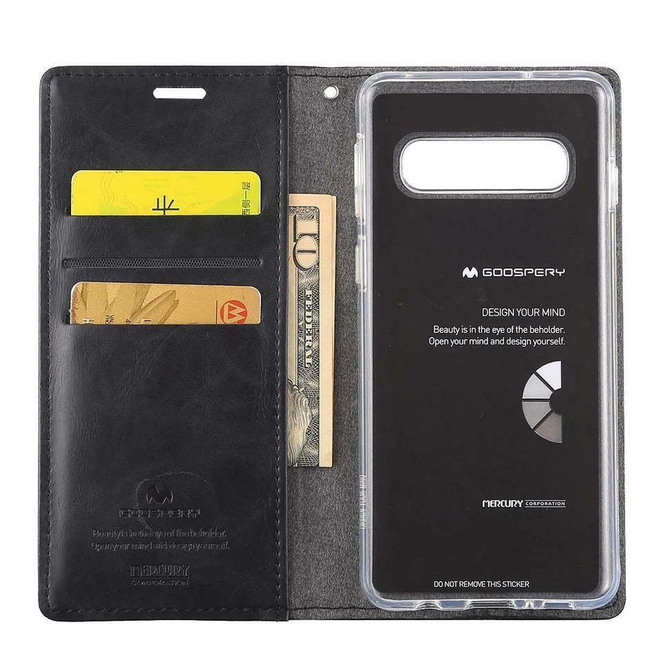 Samsung Galaxy Note 9 Slim Leather Wallet Case BLUE MOON FLIP Mercury Goospery - Image 2 of 4