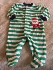 Child Of Mine Boys Green White Striped Santa Fleece Long Pajamas 3-6 Months