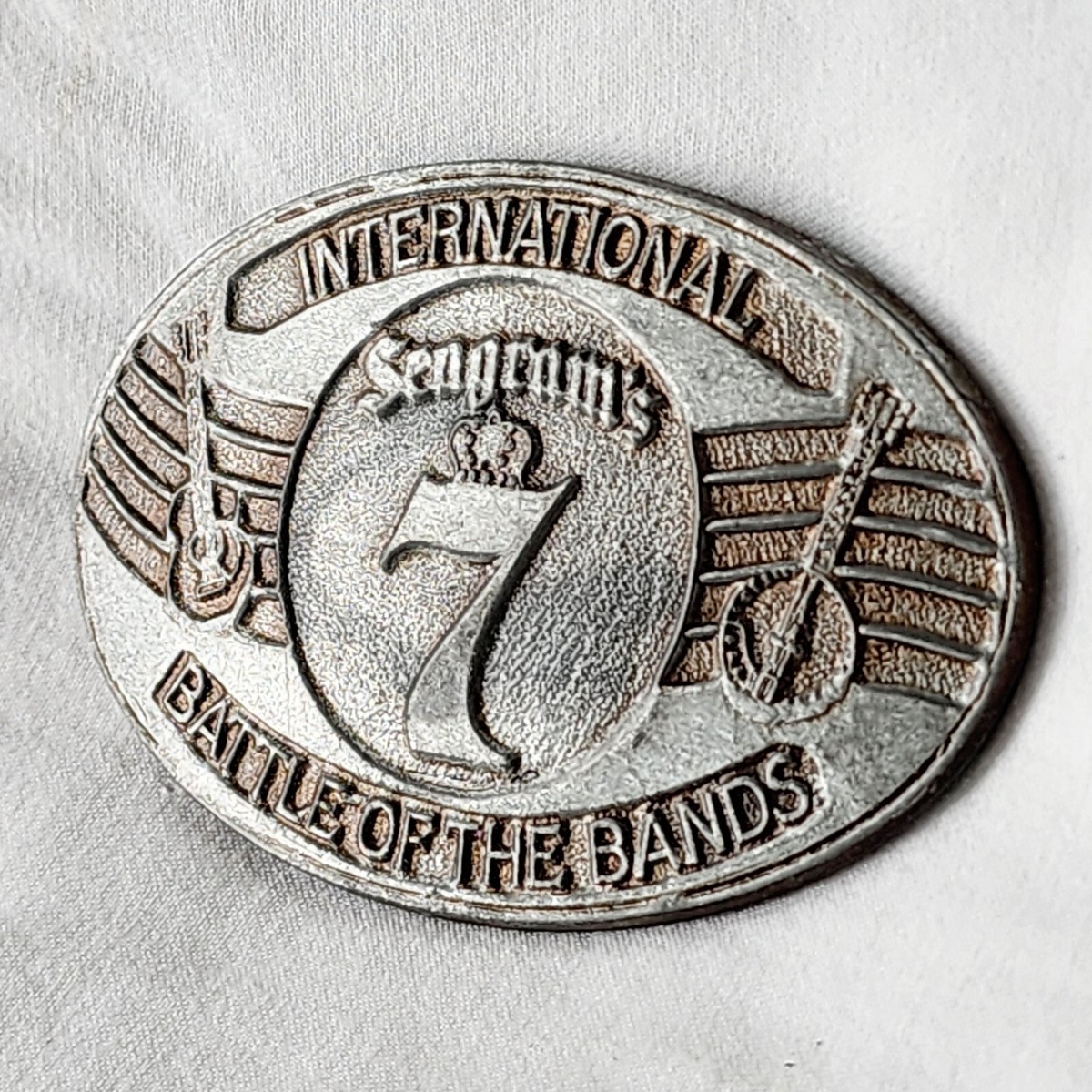 SEAGRAMS 7 WHISKEY 1981 INTERNATIONAL BATTLE OF THE BANDS BELT BUCKLE Vintage OG View 2