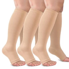 3 Pack Copper Compression Socks for Women & Men, 20-30mmHg Open Toe Knee High...