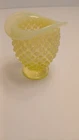 Vintage Fenton Vaseline Opalescent Hobnail Vase Topaz 3.5" yellow to green glow