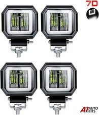 White Halo LED Work Lights X4 7D Lens Square Angel Eyes Fog DRL Lamp SUV 12-24V