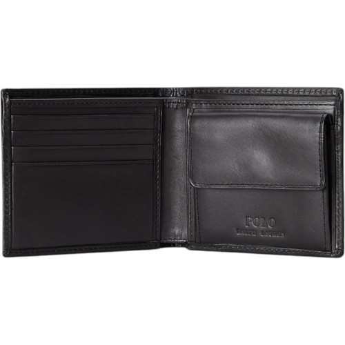 POLO RALPH LAUREN Hombres Carteras Cuero Genuino Portatarjetas Doble Pliegue Regalo Negro Nuevo - Imagen 6 de 12