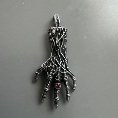 #ad Hand Skeleton Skull Pendant 24 Inch Chain Stainless Steel Viking Gun Metal Plate $14.95