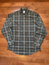 Brooks Brothers Shirt Mens Medium Green/Brown Plaid Regular Fit Non Iron Madison