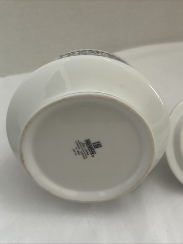 VTG PREMIERE: LONDON TERRACE, CREAM & SUGAR w/LID SET, white w/black & platinum - Picture 6 of 20