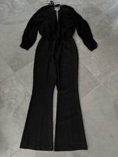 PATRIZIA PEPE Overall JUMPSUIT schwarz S 36 Hose weit Chiffon Ärmel Satin Futter