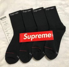 Supreme Hanes Black Crew Socks 4 Pack Size 6-12 Streetwear