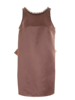 Elisabetta Franchi Chocolate Satin Mini Dress Gold chain Detail Size IT40/ UK S