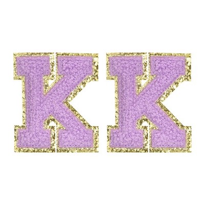Chenille Letter Patches 2.2'' Letter K Embroidered Patch (Purple, Pack of 2)