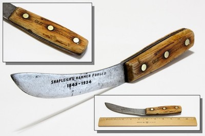 Old Hickory Knife Shapleigh's Hammer Forged 1843-1934 Curved Blade Wood Handle