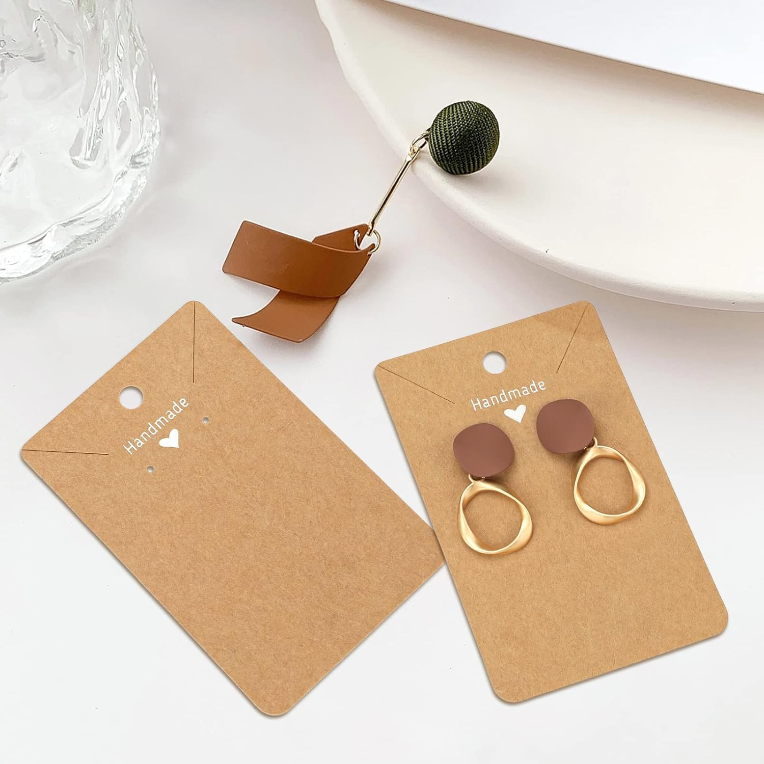 100Pcs Kraft Earring Cards Necklace Display Cards,Brown Paper Ear Studs Display 