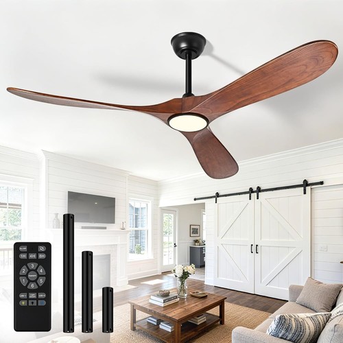 52" Ceiling Fan with Lights Remote 6-Speed Reversible DC Motor Walnut OB