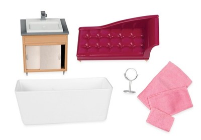 Badezimmer-Spielset für 15 cm Puppen - Lori Puppenhausmöbel Badewanne,