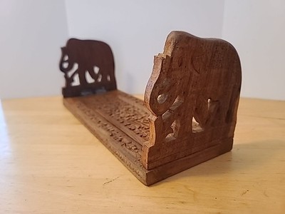 Vintage Hand Carved Wooden Adjustable Book Ends Elephants Beautiful
