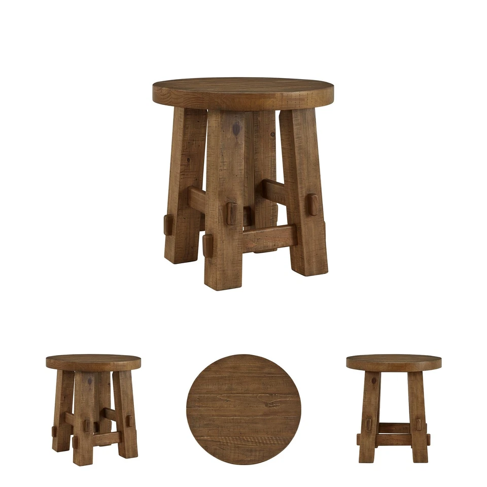 Mesa auxiliar envejecida Mackifeld Farmhouse con construcción de postes y vigas, lig... Foto 2 de 4