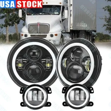 for Freightliner Coronado 7'' inch Round LED Headlights Hi/Lo + 4'' Fog Lights