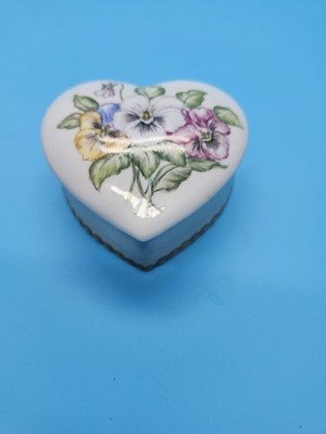 Limoges France Peint Main Heart Trinket Box Hand Painted Pansy Floral Porcelain