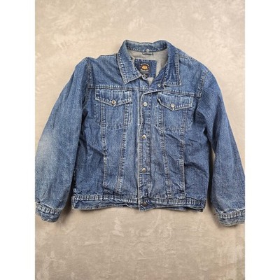 Vintage Route 66 Denim Jacket Mens L Blue Lined Trucker Button Up Jean Jacket