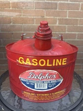 Vintage Delphos 2.5 Gallon Gasoline Can - Galvanized No Dents Or Leaks Red Mint