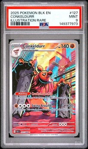 2025 POKEMON BLK EN-BLACK BOLT ILLUSTRATION RARE #127 CONKELDURR PSA 9