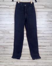 Vtg Jordache 80s Womens Black High Rise Tapered Jeans 24 Waist No Back Pockets