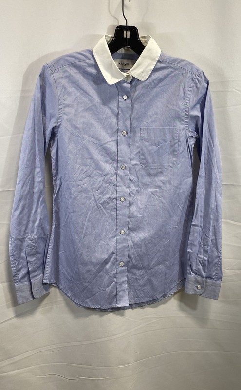 Coach 1941 Women's Button Down Shirt Blue Contrast Collar Cotton Size 2