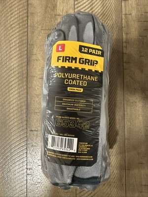 FIRM GRIP (12 Pair) Polyurethane Coated Crew Pack - Work Garden Gloves (L) 65342