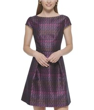 Vince Camuto Womens Jacquard Mini Fit & Flare Dress, Multicoloured, 6