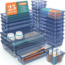 25-PC Plastic Desk Drawer Organizer Set, Makeup Jewelry Kitchen Bathroom BLUE
