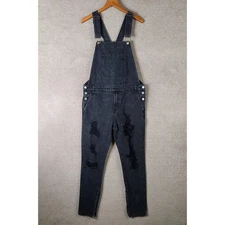 Forever 21 Overalls Mens 31 Charcoal Black Denim Distressed Skinny Ankle Zip