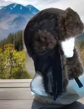 Mens Aviation Bomber Hat Quilted FauxFur Trim One Size Brown Biking Snow Mobile 