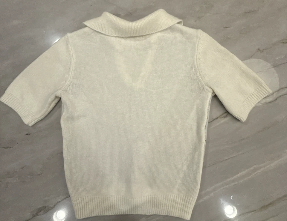 Mujeres Preppy Argyle Academia Coqueta Recortada Top M Manga Corta Suéter Cuello en V Foto 2 de 4