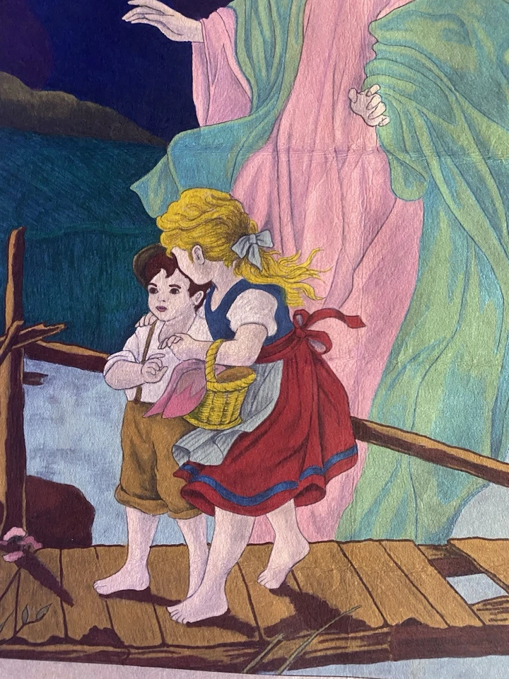 Ángel de la Guarda sobre el Puente 26" x 19" Tapiz Banner Decoración del Hogar Arte de Pared Foto 3 de 4