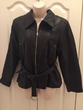 Womens Oakwood 100% Black Belted Leather Coat Jacket Size S Small