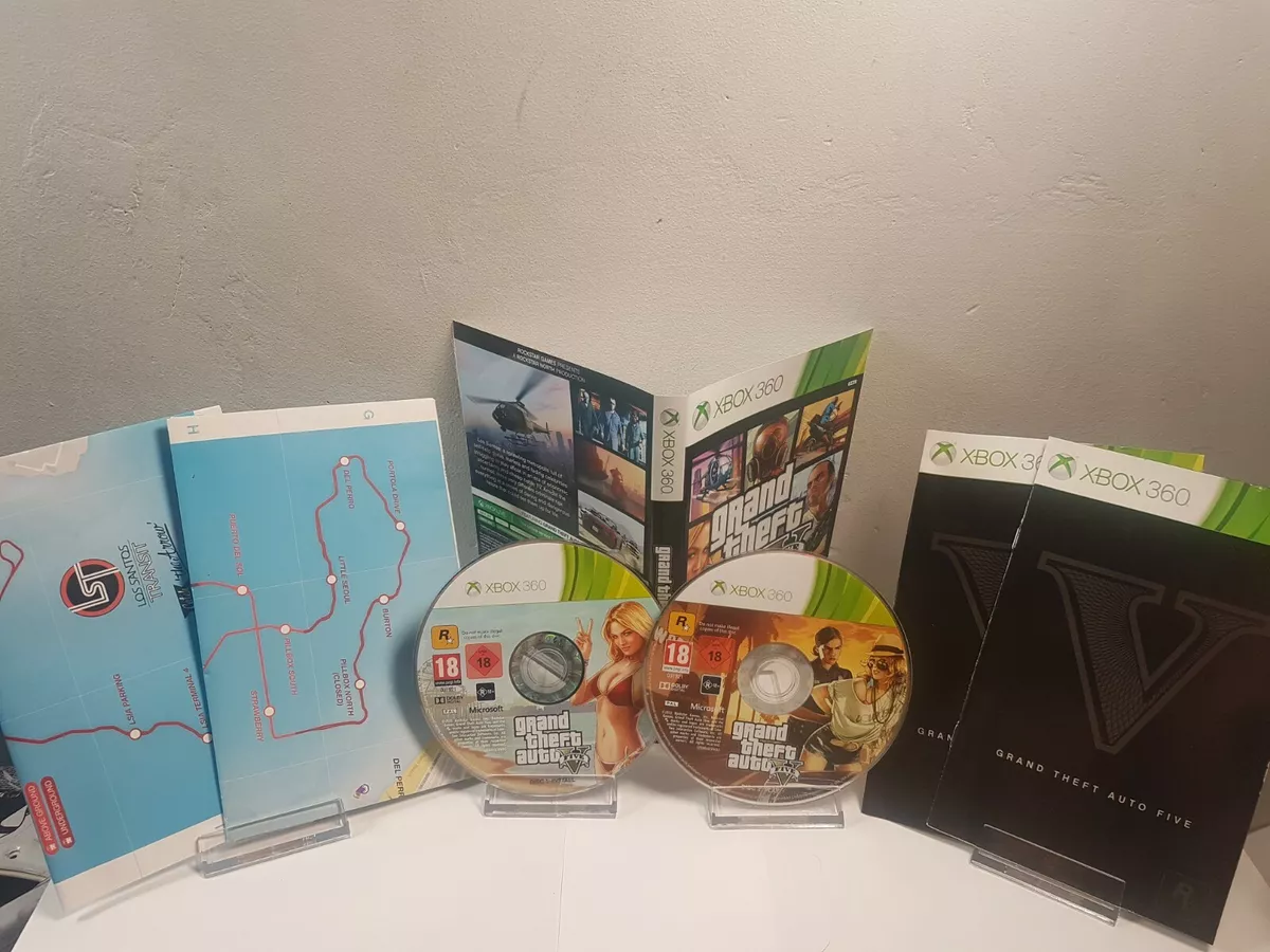 Xbox 360 - (GTA 5) Grand Theft Auto V 2 Disc Set w/ Manual -Tested -No Map