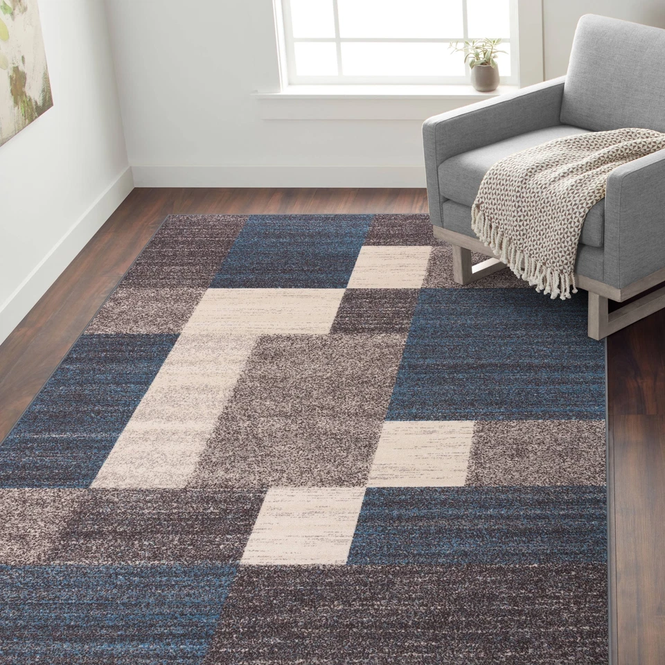 Area Rugs Modern Boxes Design Living Room Rugs Contemporary 5x7 Rug Kitchen Rugs - Image 4 of 4