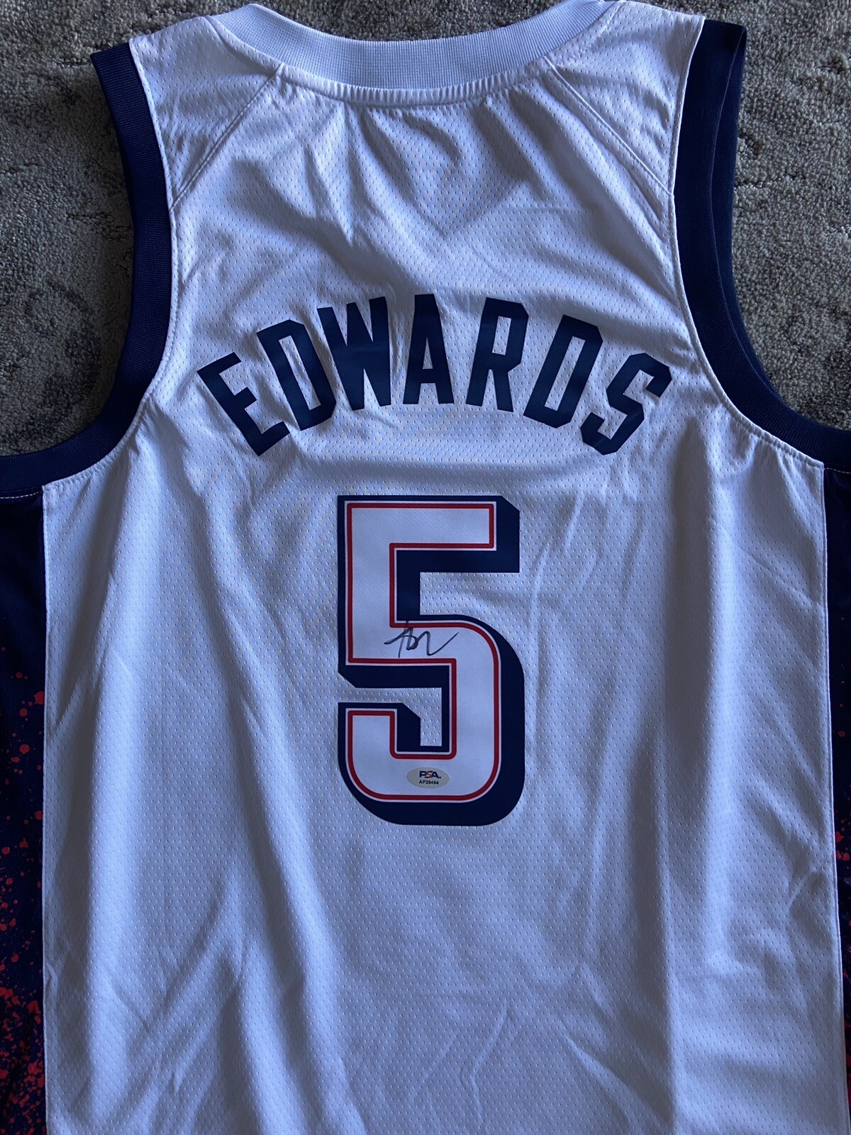 Anthony Edwards Autographed Signed Auto 2024 Team USA Jersey Paris Wolves PSA/DNA 