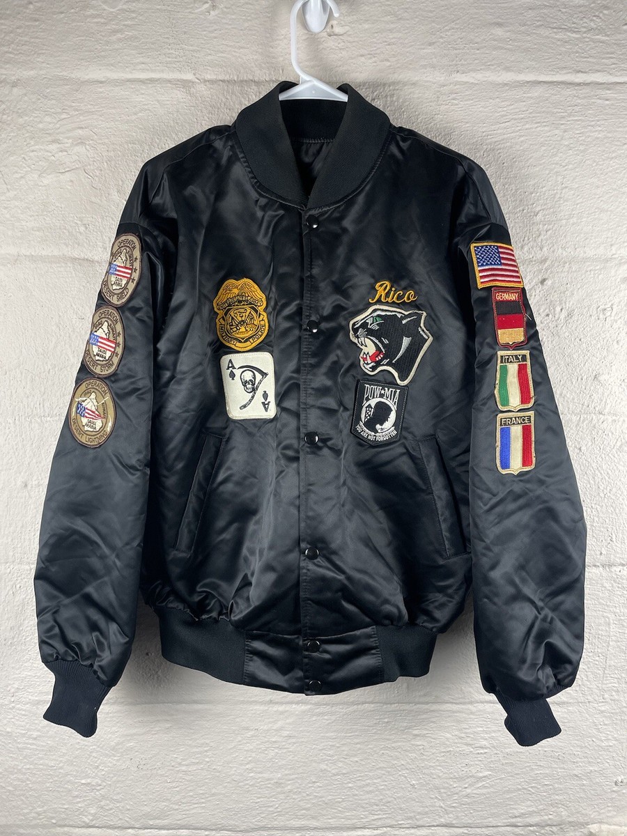 Vintage Desert Storm Bomber Jacket Mens Army Military Patches Adult Large