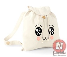 Étoilé Yeux Visage Sac à Dos Mignon Vacances École Collège Coton Bio Jour Sac