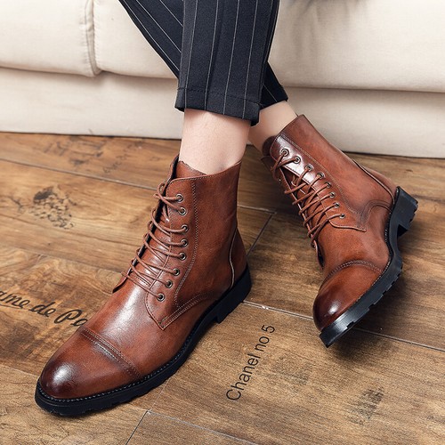 Ankle Boots Men's Business Lace Up Suit Shoes Dress Shoes Brogue Wedding Shoes - Picture 10 of 13