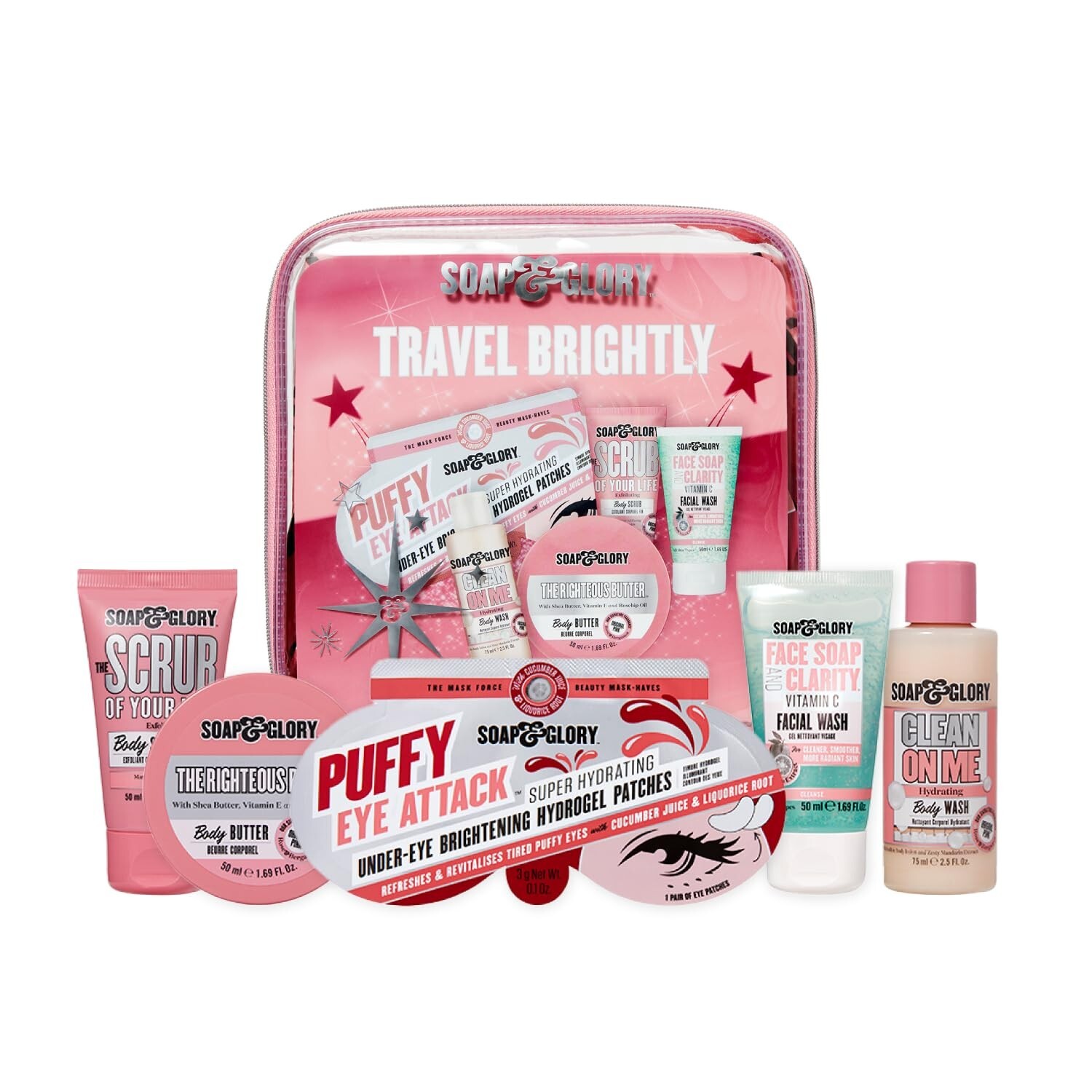 Soap & Glory Travel Brightly 5 Piece Gift Set TSA Approved NEW (travel size)