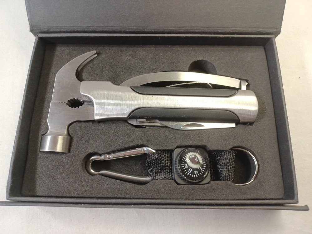 Multi Tool Knife Pliers Hammer W/ Compass Keychain Gift Stocking Stuffer