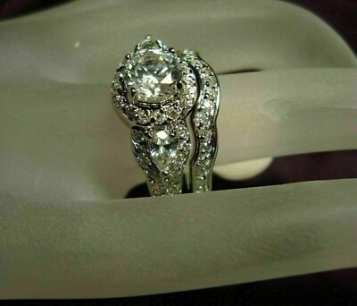 3-Piece Engagement & Wedding Ring Set - 925 Sterling Silver With Simulated Diamonds 14 thumbnail image