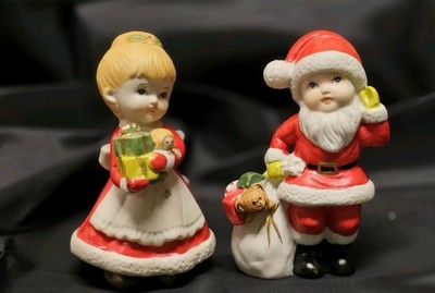 VTG HOMCO Christmas Figurines SANTA BOY MRS CLAUS GIRL # 5401 BISQUE 5.5'' 1978