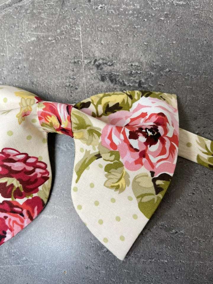 Pajarita FloraL color crema/rojo de gran tamaño hecha a mano estilo vintage boda graduación Foto 3 de 3